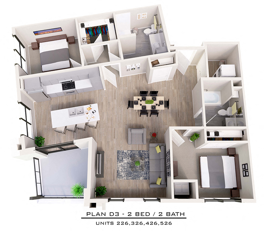 Floor plan for 2 beds, 2 baths, 1189 sqft